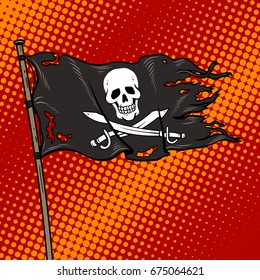 Pirate flag with Jolly Roger pop art retro vector illustration. Comic book style imitation.