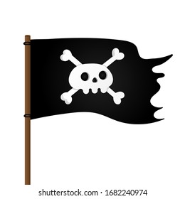 Pirate flag with Jolly Rogeras skull and crossing bones flat style design vector illustration isolated on white background.