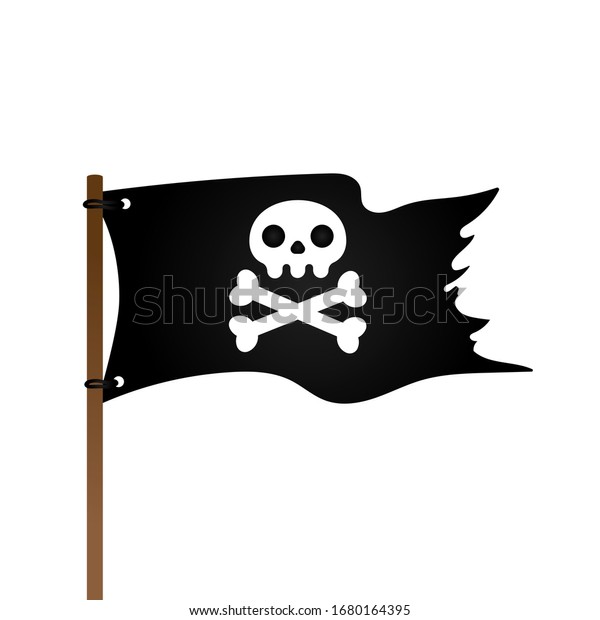 Pirate\
flag with Jolly Rogeras skull and crossing bones flat style design\
vector illustration isolated on white\
background.