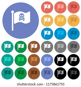 Pirate flag multi colored flat icons on round backgrounds. Included white, light and dark icon variations for hover and active status effects, and bonus shades.