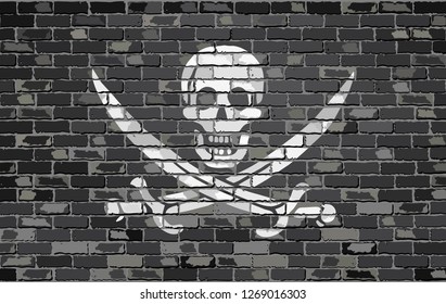 Pirate flag on a brick wall - Illustration, 
Jolly Roger pirate flag on brick textured background