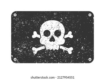 Pirate flag with scull and bones. Jolly Roger grunge texture. Death, pirate and danger symbol. Flat vector illustration. 
