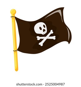 Pirate flag with a scull and crossbones. Simple cartoon vector hand drawn illustration. Isolated flag with a Jolly Roger icon on white background