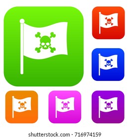 Pirate flag set icon color in flat style isolated on white. Collection sings vector illustration