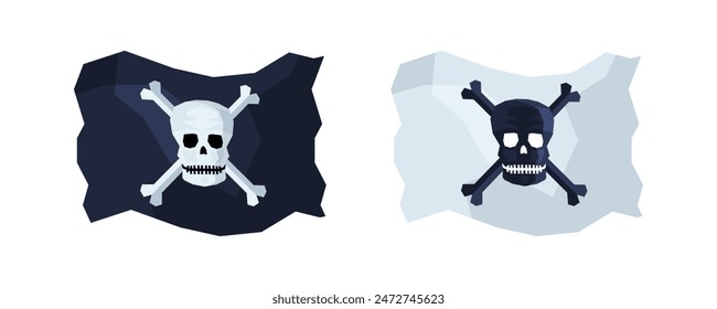Pirate Flag Set Icons. Skull and crossbones icons. Flat style. Vector icons.