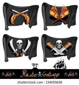 pirate flag set with sword knife skull gun