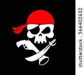 Pirate flag skull. Black Banner filibuster. Head skeleton pirates banner