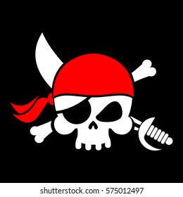 Pirate flag skull. Black Banner filibuster. Head skeleton pirates banner
