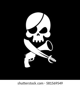 Pirate flag skull. Black Banner filibuster. Head skeleton pirates banner
