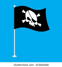 Pirate flag skull. Black Banner filibuster. Head skeleton pirates banner
