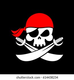 Pirate flag skull. Black Banner filibuster. Head skeleton pirates banner
