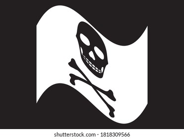 
Pirate flag with skull and bones in black on white and black background
