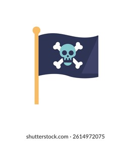Pirate flag with skull and bones flat illustration
