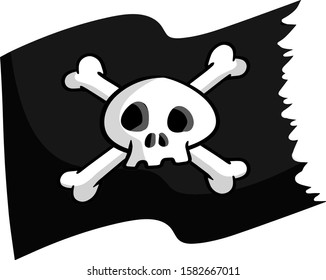 Pirate flag. Skull and bones on black ribbon. element of death. Cartoon flat illustration. Emblem and symbol of theft and robber