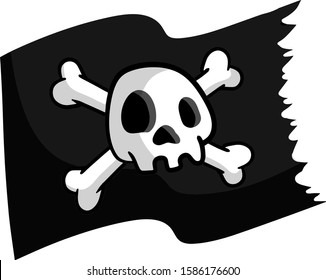 Pirate flag. Skull and bones on black ribbon. element of death. Cartoon flat illustration. Emblem and symbol of theft and robber