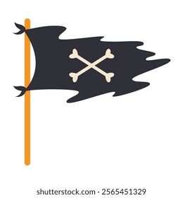 Pirate flag with skull and bones, symbol of danger, nautical theme, vector illustration.