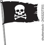 Pirate flag with skull and cross bones (Jolly Roger). Vector illustration.