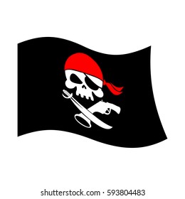 Pirate flag skull and crossbones. piratical black banner isolated