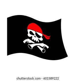 Pirate flag skull and crossbones. piratical black banner isolated