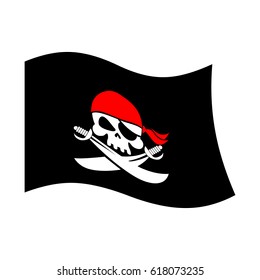 Pirate flag skull and crossbones. piratical black banner isolated
