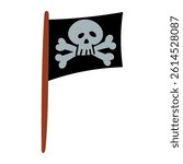 Pirate Flag with Skull and Crossbones. Traditional pirate flag featuring a skull and crossbones. Ideal for pirate-themed designs, party decorations, Halloween elements, children’s book illustration.