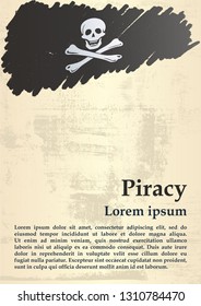 Pirate flag with skull and crossbones. The traditional "Jolly Roger" of piracy. Template for the design of posters, advertising, messages.Bright vector illustration.
