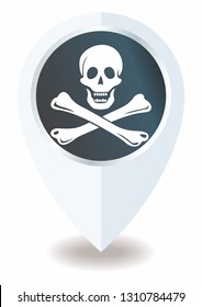 Pirate flag with skull and crossbones. The traditional "Jolly Roger" of piracy. Template for the design of posters, advertising, messages.Bright vector illustration.