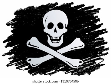 Pirate flag with skull and crossbones. The traditional "Jolly Roger" of piracy. Template for the design of posters, advertising, messages.Bright vector illustration.