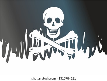 Pirate flag with skull and crossbones. The traditional "Jolly Roger" of piracy. Template for the design of posters, advertising, messages.Bright vector illustration.