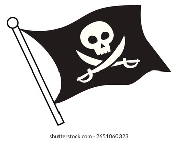 Bandeira pirata com crânio e espadas cruzadas ilustração. Imagem de clipart isolada no plano de fundo.