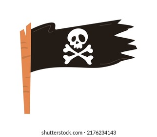 Pirate flag with skull and crossing bones flat style design isolated on white background.