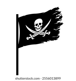 Pirate flag. Skull with sabres. Jolly Roger, black pirate flag with Adam's head (human skull). Symbol of death, poison or sea robbers and plunderers.