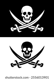 Pirate flag. Skull with sabres. Jolly Roger, black pirate flag with Adam's head (human skull). Symbol of death, poison or sea robbers and plunderers.