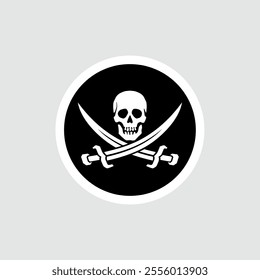 Pirate flag. Skull with sabres. Jolly Roger, black pirate flag with Adam's head (human skull). Symbol of death, poison or sea robbers and plunderers.