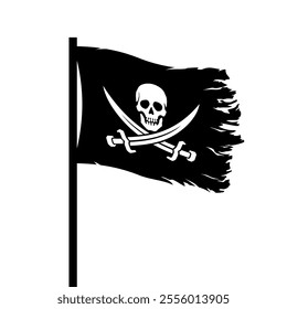 Pirate flag. Skull with sabres. Jolly Roger, black pirate flag with Adam's head (human skull). Symbol of death, poison or sea robbers and plunderers.