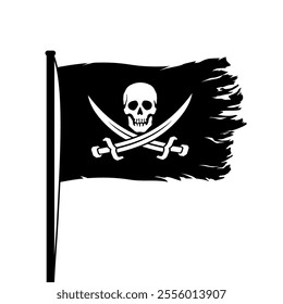 Pirate flag. Skull with sabres. Jolly Roger, black pirate flag with Adam's head (human skull). Symbol of death, poison or sea robbers and plunderers.