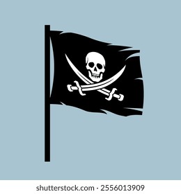 Pirate flag. Skull with sabres. Jolly Roger, black pirate flag with Adam's head (human skull). Symbol of death, poison or sea robbers and plunderers.