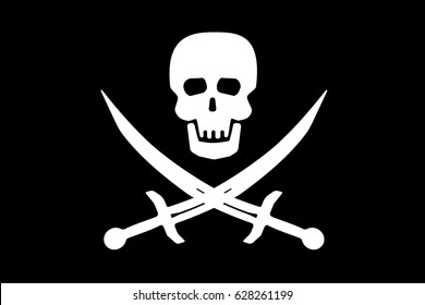 Pirate Flag With Skull And Swords. Vector.