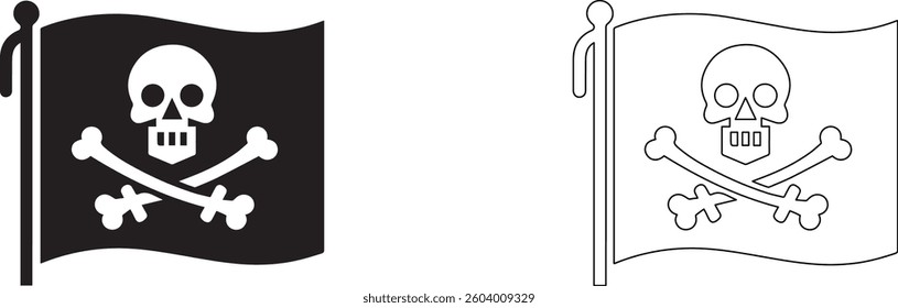 PIRATE FLAG WITH SKULL, Two types of PIRATE FLAG on one frame, PIRATE FLAG with SKULL silhouette vector art illustration isolated on white background.