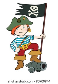 Pirate with flag. Vector illustration