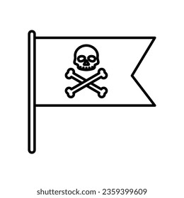 Pirate flag vector symbol flat icon, skull crossed bones, bone shape label, web ribbon, app emblem logo design element, simple vector illustration isolated on white,