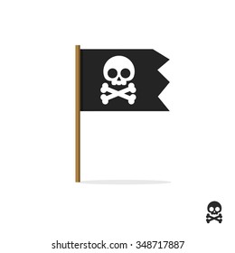 Pirate flag vector symbol flat icon, skull crossbones, bones shape label, web ribbon, app emblem logo design element, illustration sign, shape badge isolated on white, danger and warning symbolic