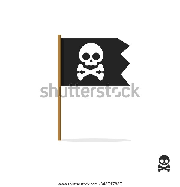 Pirate flag vector symbol flat icon, skull\
crossbones, bones shape label, web ribbon, app emblem logo design\
element, illustration sign, shape badge isolated on white, danger\
and warning symbolic