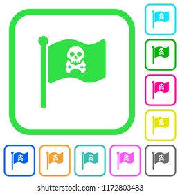 Pirate flag vivid colored flat icons in curved borders on white background