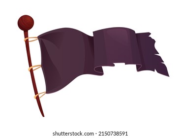 Pirate flag. Waving black vector flag. Cartoon vector illustration.