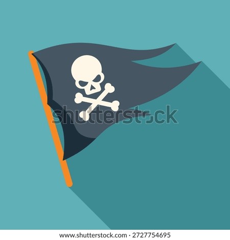 Pirate flag waving with skull and crossbones, symbol of piracy and rebellion 
