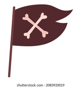 Pirate flag with white bones icon. Waving black vector flag with crossbones emblem on white background.