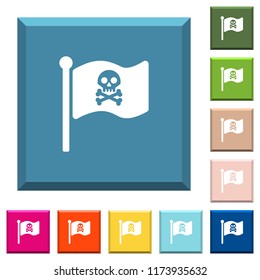 Pirate flag white icons on edged square buttons in various trendy colors