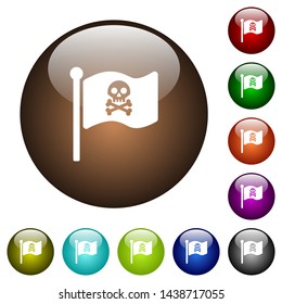 Pirate flag white icons on round color glass buttons