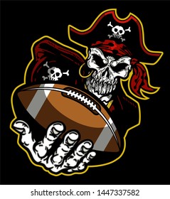 pirate football team design with skull mascot holding ball for school, college or league
